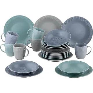 vanWell Kombiservice Madita 24tlg, 6 Personen - - Grau, Türkis, Blau