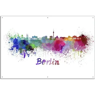 Wallario Outdoor-Poster für Garten oder Balkon, Motiv Städte als Aquarell - Skyline von Berlin, in ca. 61 x 91,50 cm - Weiß