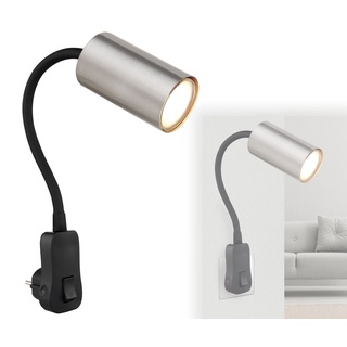 bmf-versand® Steckdosenlampe mit Schalter - Wandleuchte Innen Schlafzimmer mit Stecker - Steckerleuchte Wandlampe Kinderzimmer für Steckdose - Leselampe Silber Schwarz GU10