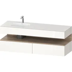 Duravit Qatego Einbauwaschtisch mit Konsolenwaschtischunterbau, 1600x550x600mm, Nische Eiche Mamoriert, Becken links, QA4795055, Farbe: Weiß Hochglanz/mit Nischenbeleuchtung