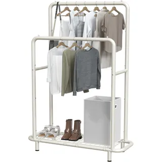 Simple Houseware Doppelstangen-Kleiderständer mit unteren Ablagen, weiß
