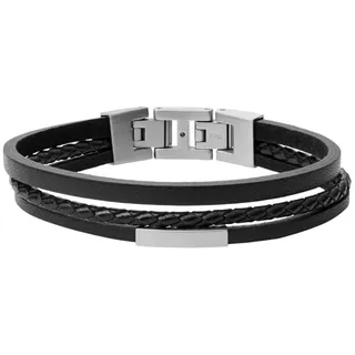 Fossil VINTAGE CASUAL Armband schwarz Edelstahl Leder 19,5 cm