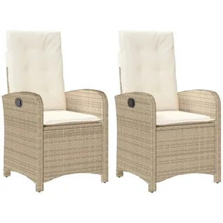 vidaXL Gartensessel mit Kissen 2 Stk. Verstellbar Beige Poly Rattan - Beige