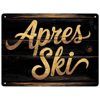 speecheese Metallschild XL in 21x28 cm Apres Ski - Party Deko Rustikales | mit Holzoptik mit charmanten Astlöchern leicht verzogen für warmen Charme