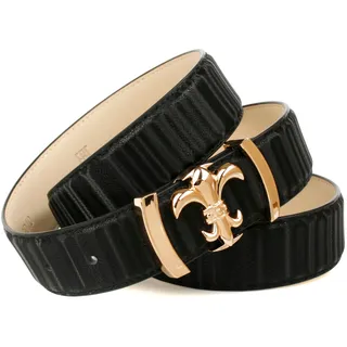 Ledergürtel ANTHONI CROWN, Damen, Gr. 100, schwarz, Rindsleder, gestreift, unifarben, festlich, Gürtel Ledergürtel, mit filigraner goldfarbener Koppel-Schließe