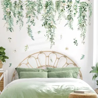decalmile Wandtattoo Pflanzen Tropische Blätter Grüne Wandaufkleber Hängende Rebe Blumen Wandsticker Kinderzimmer Wohnzimmer Schlafzimmer Flur Wanddeko