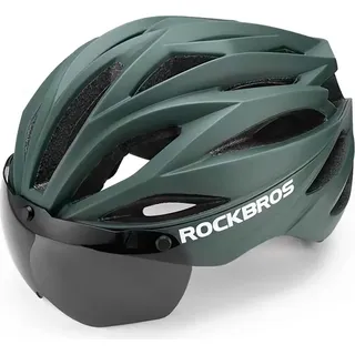 ROCKBROS Fahrradhelm mit Visier, abnehmbarer UV-Schutzbrille, Unisex Grün