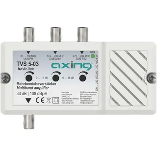 Axing TVS 5-03 Mehrbereichsverstärker 33 dB Antennenverstärker 3-Fach Radio TV FM DAB+ DVB-T2