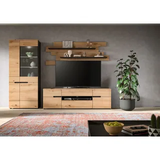 Home Affaire "REHAT, TOPSELLER, 3-teilig, Breite 280 cm, inklusive Beleuchtung", Set, inkl. Beleuchtung, bestehend aus: Vitrine, Lowboard und Wandboard, 5 Stk. tlg., basalt grau, artisan eiche nachbildung),