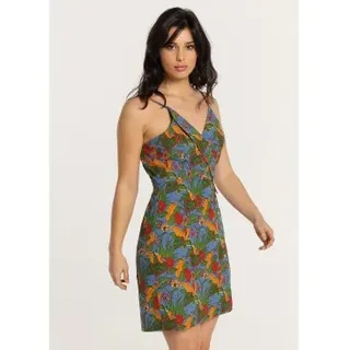 Lois Jeans für Damen. 447842467 Tropical Love lies mehrfarbig bedrucktes trägerloses kurzes Kleid (S), Lässig, Baumwolle, Ärmellos / Hosentr