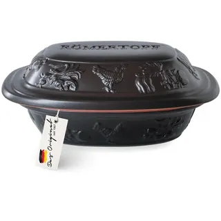 ROMERTOPF Römertopf Bräter RUSTICO für 1 Person - 1,2 Liter Schmortopf mit Deckel aus Keramik – Zum Schmoren, Braten und Dampfgaren - Backofengeeignet