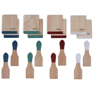 LIVOO MEN391 Raclette Brettchen inkl Holzschaber - Pfännchen Untersetzer für Raclettepfännchen Bunt - Holzbretter aus Buchenholz für Raclette Pfannen - Raclettespachtel 8 Stück