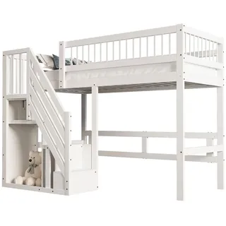 Stilvora Hochbett 90/200 cm in Weiß Kinderbett mit Aufbewahrungstreppe und Stauraum , Holz , 90x200 cm , Babymöbel & Kindermöbel, Kinderzimmer & Jugendzimmer, Kinderbetten, Hochbetten