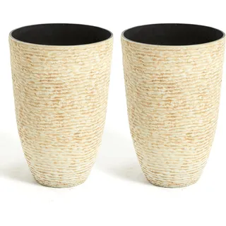 JonesHouseDeco 52CM große Beige Blumentopf 2 Stück - 35,5 cm Dia Architec Stil Blumentöpfe Outdoor & Indoor Imitation Stein Finish Vordertür Blumentopf 45L Volumen Baumtopf