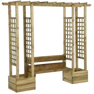 Garten-Pergola mit Bank & Pflanzkübeln Kiefernholz Imprägniert - Braun, Bunt