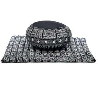 Leewadee Meditationsset - Meditationsset aus Kapok, Kissen und Meditationsmatte Zafu und Zabuton, Schwarz