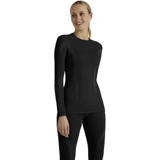 Falke Damen Baselayer-Shirt Wool-Tech Round Neck W L/s Sh Wolle Funktionsmaterial schnelltrocknend 1 Stück, Schwarz Black 3000, L