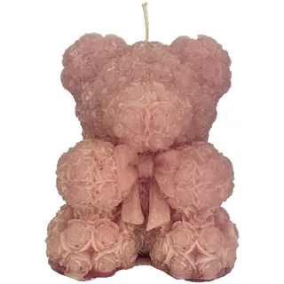 Kerze in Form eines Bärs mit Blütenblättern – Geschenktüte – Handwerkliche Kerze – Durchmesser 8 cm Höhe 10 cm – Gastgeschenk Taufe – Babyparty – Kommunion – Farbe Puderrosa – Cereria Di Giorgio