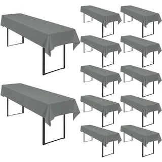 12 Stück Biertisch Tischdecke Dunkelgrau, Biertisch Cover Universell für 50 cm und 70 cm Biertisch, Waschbar Polyester Rechteckige Tischdecke für Partys im Freien, Bankette (250 x 100 cm)