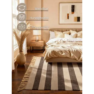 HANSE HOME Playa natur, weiß, schwarz, B:160cm H:6mm L:230cm, Jute, Teppiche, Teppich, Jute, Handgemacht, Naturteppich, Wohnzimmer, Läufer, Fransen,