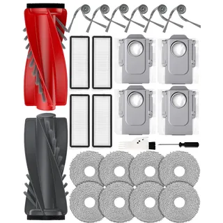 Qrevo S5V Zubehör für Roborock Qrevo Curv/Qrevo Edge S5A/Qrevo Curv S5X | Qrevo S5V/Edge Ersatzteile,26 Stücke:2 Hauptbürsten,8 Wischpads,6 Seitenbürsten, 4 HEPA-Filter,4 Staubbeutel