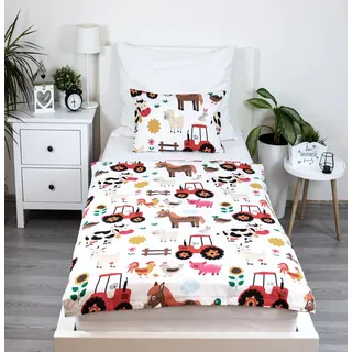Theonoi Kinderbettwäsche 100x135 Kleinkinder Baby Bettwäsche Babybett Babybettwäsche Set Bettbezug aus Baumwolle Öko-Tex Standard für Jungen und Mädchen Farm Tiere Traktor (Bauernhof)