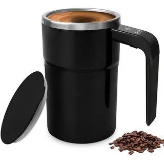 GOMETY Selbstrührende Tasse, 380ML Magnetischer Rührbecher, Selbstmischende Kaffeetasse mit Temperaturanzeige, Elektrischer Automatischer Selbstrührung Kaffeebecher 304 Edelstahl für Kaffee Milch Tee