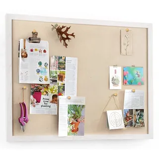 Miratino Große Pinnwand, 58,4 x 45,7 cm, mit Leinenholzplatten, Wanddekoration, Aufhängen, Pinnwand, Holzrahmen, Display, Pinnwand, Licht für Zimmer, Schule, Büro, 20 Reißzwecken im Vintage-Stil, Weiß