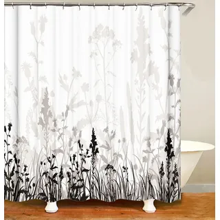 M&W DAS DESIGN Duschvorhang Shower Curtain Badewannenvorhang Badevorhang Anti Schimmel Waschbar Faltbar Schwer duschvorhang 180x200 12 C-Ringe Schwarze Pflanzen