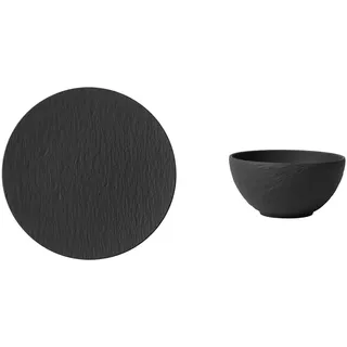 Villeroy & Boch 10-4239-2590 Manufacture Rock Pizzateller, Premium Porzellan & Villeroy und Boch - Manufacture Rock Schale, 430ml, 14cm, Premium Porzellan, spülmaschinen-, mikrowellengeeignet, schwarz