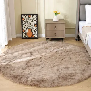 ORINOVA Teppich Rund Beige 180 cm Flauschig Schlafzimmer Kuschel Teppich Fellteppich Kunstfell Weich Waschbar Bettvorleger Wohnzimmer