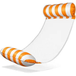 Balinco – Aufblasbare Wasserhängematte Luftmatratze mit 2 Luftkammern & Nylon Netz für Pool – Floatie Wassermatratze Relaxliege für Erwachsene & Kinder – Sommer Poolzubehör (Orange/Weiß)