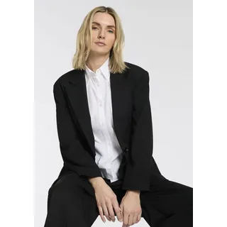 Longblazer BOSS ORANGE "Jalara Premium Damenmode", Damen, Gr. 38, schwarz 001, Twill, Obermaterial: 63% Polyester, 34% Viskose, 3% Elasthan, unifarben, tailliert hüftbedeckend, Blazer Longblazer, mit Gürtel zum Binden in der Taille