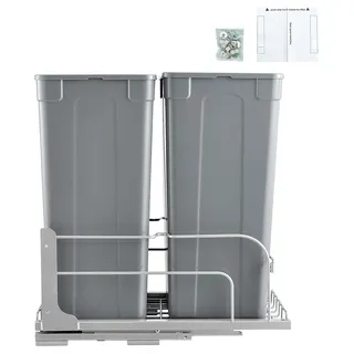 SucceBuy Ausziehbarer Abfallbehälter (50 Qt x2), doppelte Unterbau-Mülleimer mit Türmontage & Soft-Close-Schienen, ideal für Küchenschränke unter der Spüle (grau)