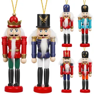 iplusmile 6 Stück Nussknacker Baumschmuck: 13cm Traditionelle Weihnachts Nussknacker aus Holz Hängende Ornamente Weihnachts- Und Erntedankdekorationen für Weihnachtsbaum, Kamindekor
