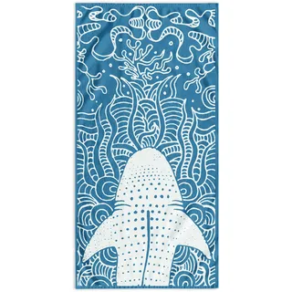 DecoKing Strandtuch groß 90x180 cm Strandlaken 100% Baumwolle Frottee Velours Badetuch Pflegeleicht weich und saugfähig Schnelltrocknendes Strand Handtuch dunkelblau Marineblau weiß Shark