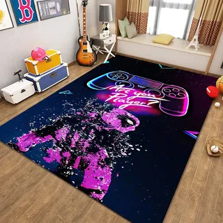 Gamer Rutschfeste Fußmatte Teppich Schlafzimmer 3D Controller Teenager Graffiti Spielkonsole Großer Dekoration Rugs Kinder Wohnzimmer Spiel Krabbelmatte (120x160cm, Controller für Spielkonsolen 2)