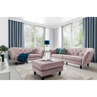 Fun Möbel Sofaset Designersofas CHARLOTTE 3-2-1 in Stoff Matt Velvet Altrosa - textil