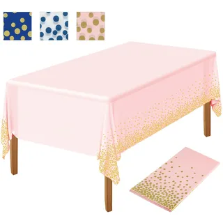 NEBURORA 1 Packung blass rosa Party Tischdecke mit goldenen Punkten Kunststoff Tischdecke 137 x 274 cm goldene Punkte Konfetti, Einweg Tischdecke rechteckige Party Tischdecke für Picknick