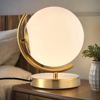 Alighting Tischlampe Gold, Opalglas Kugelleuchte Innen, Nachttischlampe Kugel Vintage Tischleuchte für Schlafzimmer, Wohnzimmer, E14