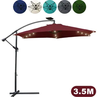 Yakimz Ampelschirm 350cm LED-Beleuchtung & Kurbel – UV-Schutz wasserabweisend knickbar – Sonnenschirm Marktschirm – Rot - Rot