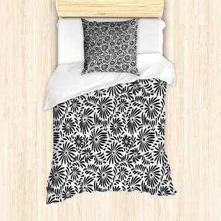 ABAKUHAUS Schwarz und weiß Mantele, einfache Blumen, Milbensicher Allergiker geeignet mit Kissenbezügen, 135 cm x 200 cm - 80 x 80 cm, Schwarz-Weiss - Schwarz
