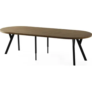 Esstisch Rund Groß XXL Ausziehbar im Loft-Stil – 100 bis 250 cm – Extra Lang Ausziehtisch mit Schwarzen Holzbeinen, Industrieller Tisch für 5-14 Personen – Eiche Braun Rustikal