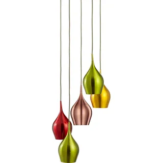 Vibrant 5-flammige Pendelleuchte bunt Rot, Grün, Gold, Kupfer E14 - Bunt