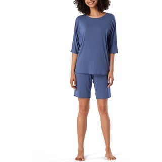 Schiesser Damen Schlafanzug Kurz Pyjamaset, Blau, 38