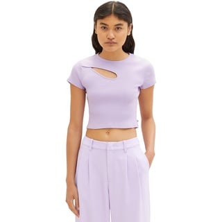 TOM TAILOR Denim Damen 1035394 T-Shirt mit Cut-Out, 31042-Lilac Vibe, M