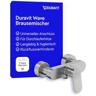 Duravit Wave Duscharmatur Aufputz für 1 Verbraucher, Badewannenarmatur mit Rückflussverhinderer, Einhebel-Brausemischer mit Keramikmischsystem, Edelstahl Gebürstet
