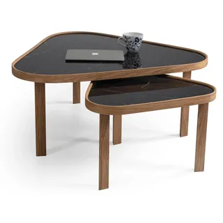 Set aus dreieckigen Beistelltischen mit schwarzer Tischplatte mit Marmormuster - Schwarz