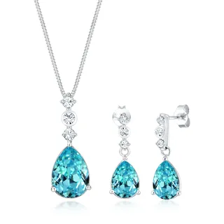 Ohrring und Ketten Set ELLI PREMIUM "Schmuckset Set Tropfen Kristalle 925 Silber" Gr. 45, blau, Schmuck_Sets, Damen, Blacklist, Silber 925 (Sterlingsilber), Ohrring und Ketten Set