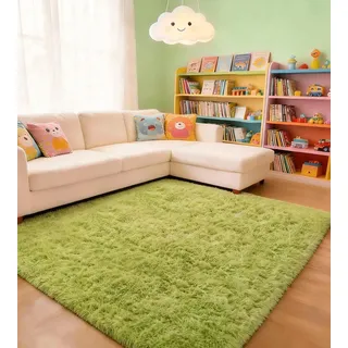 ROHATIM Teppich Wohnzimmer 200 x 300 cm Grün Waschbar Rutschfester Hochflorteppich Kinderzimmer Schlafzimmer Flauschiger Teppiche